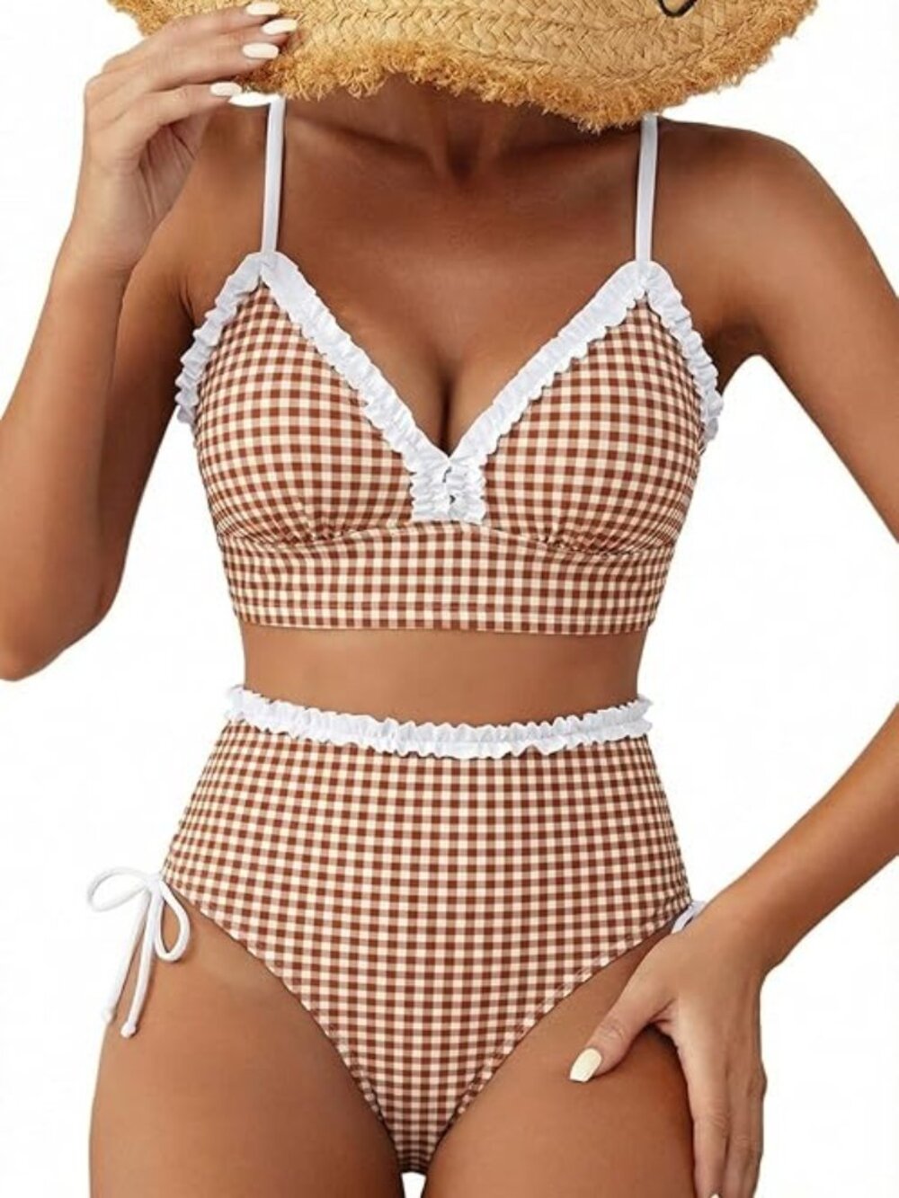 Women's Splice Ruffle Trim Bikini Sets‎ Tie Side Swimsuits